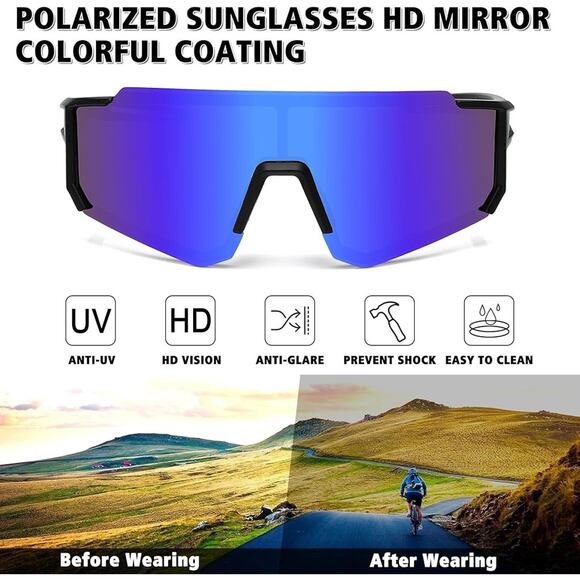 STORYCOAST Polarized Sports Sunglasses Men Women Driving 2 Pair BLK/Purple New - Picture 3 of 11